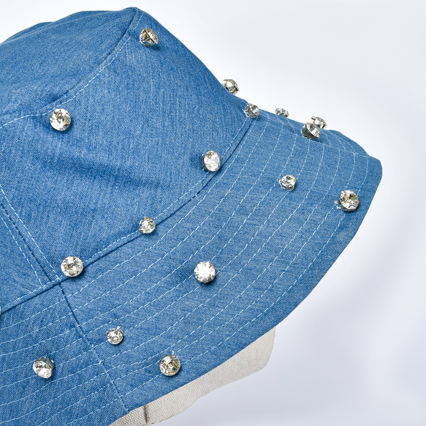 Light Blue Denim Fisherman with Rhinestones Hat