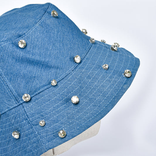 Light Blue Denim Fisherman with Rhinestones Hat