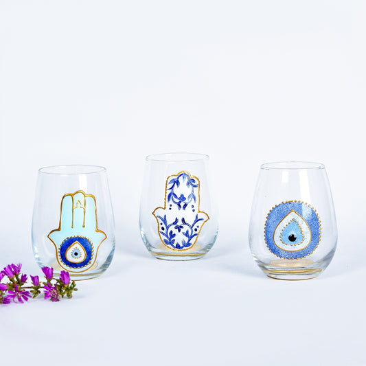 Fatima Hands and Blue Eyes Collage Water Cups set of six
