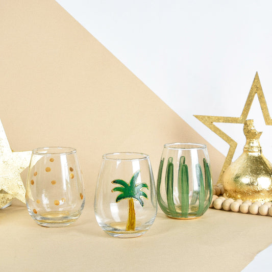 Green Palm Tree Water Cups Set of Six