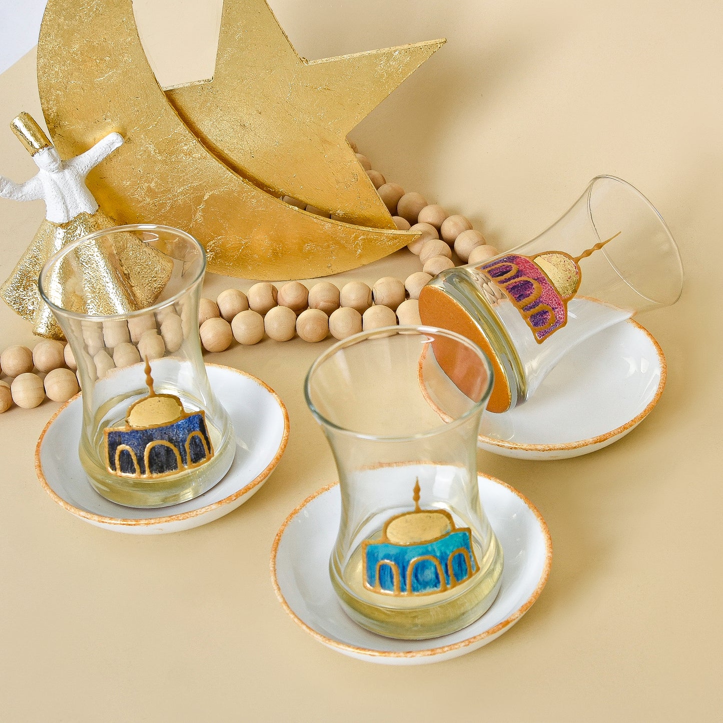 Golden Dome - Tea Cups with Porcelain Saucers Set of Six