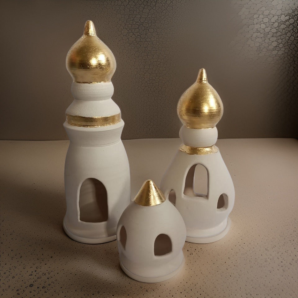 Round Bottom Minaret Set of 3 with Gold Leaf