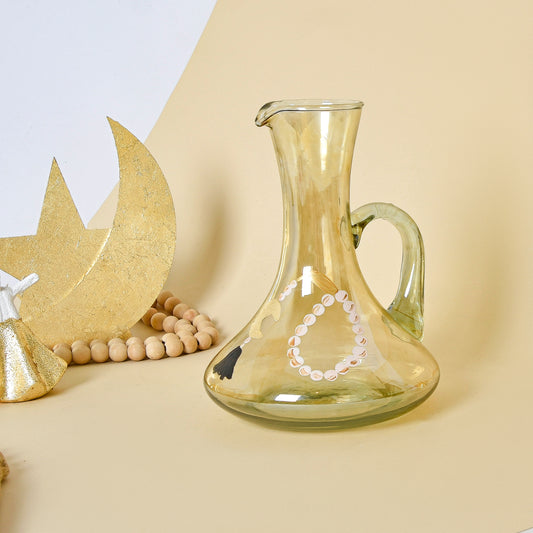 Amber Beaded Crescent with Gold Leaf – Transparent Glass Water Jug