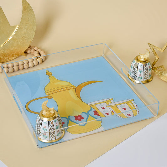Bedouin Cups and Gold Leaf Crescent – Acrylic Serving Tray
