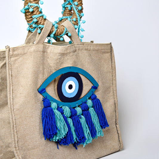 Embellished Beach Bag with Blue Eye