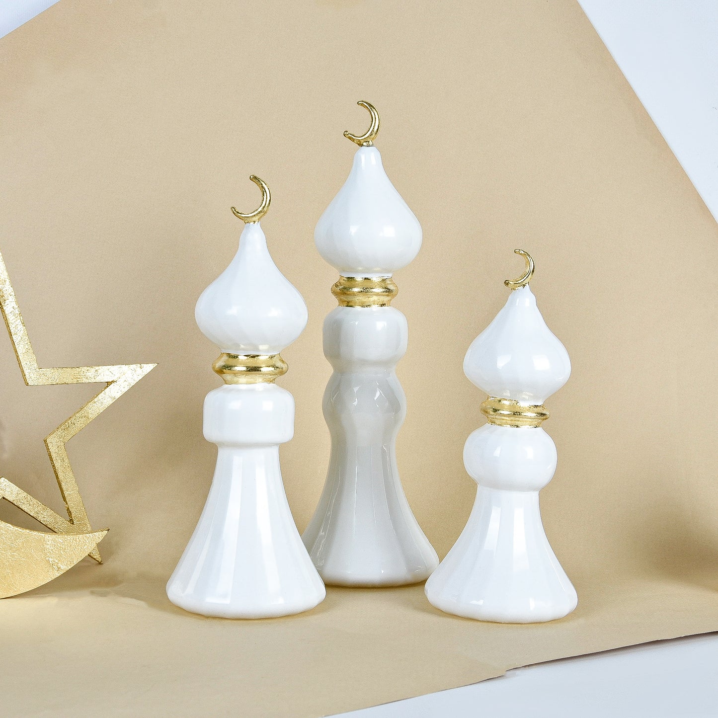 Glass Minaret Set of 3 with Gold Leaf