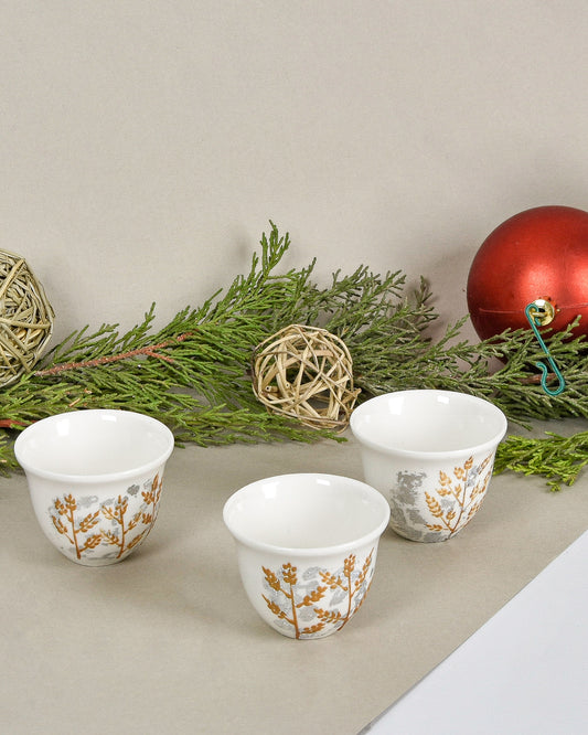 Three Christmas Deers Gold & White Arabic Coffee Cups Set of Six