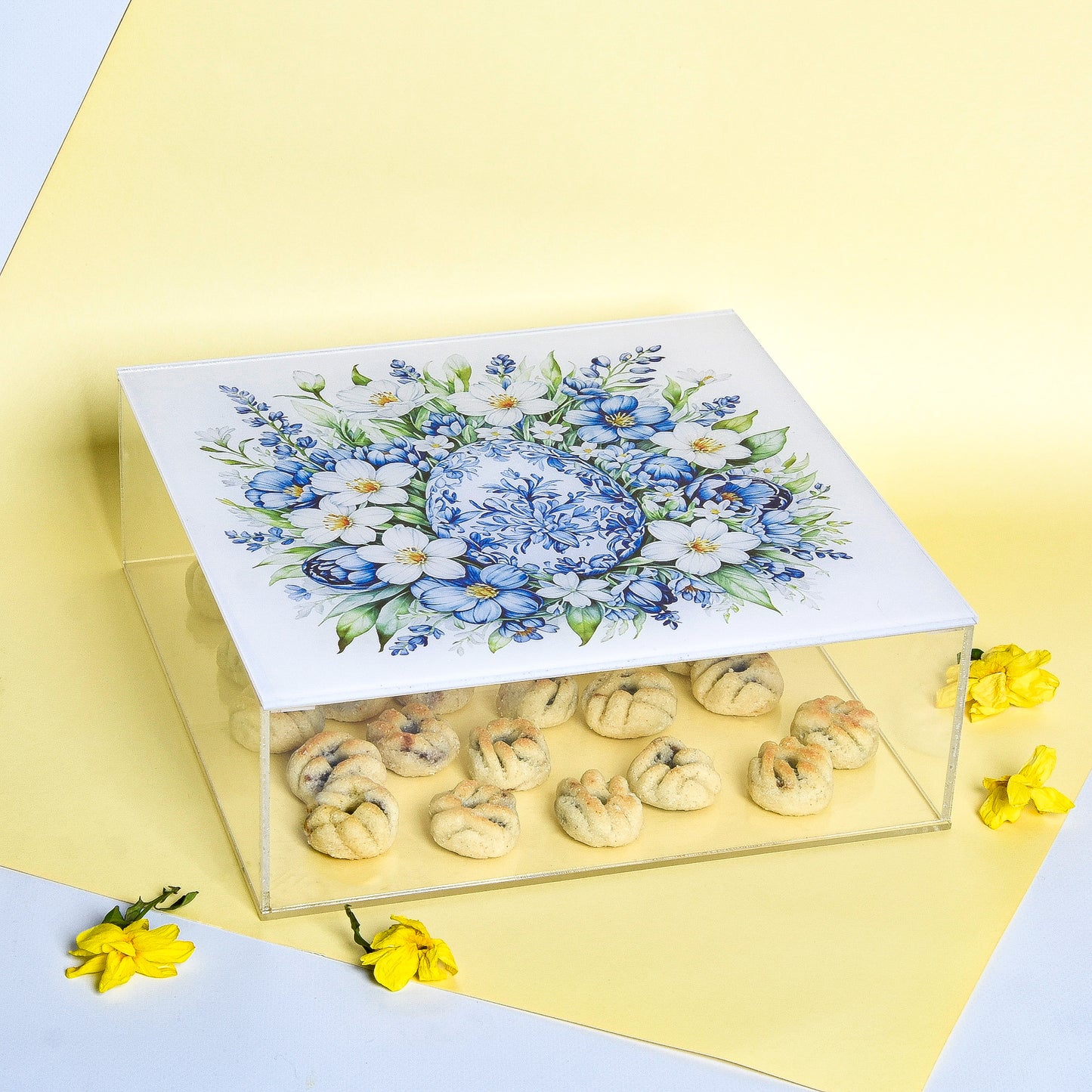 Flowery Blue Easter Eggs Plexi Square Box