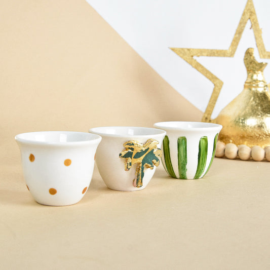 Green Palm Tree Arabic Coffee Cups Set of Six