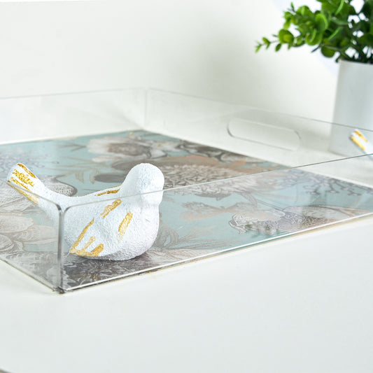 Gold with Turquoise Bird & Flowers Plexi Tray