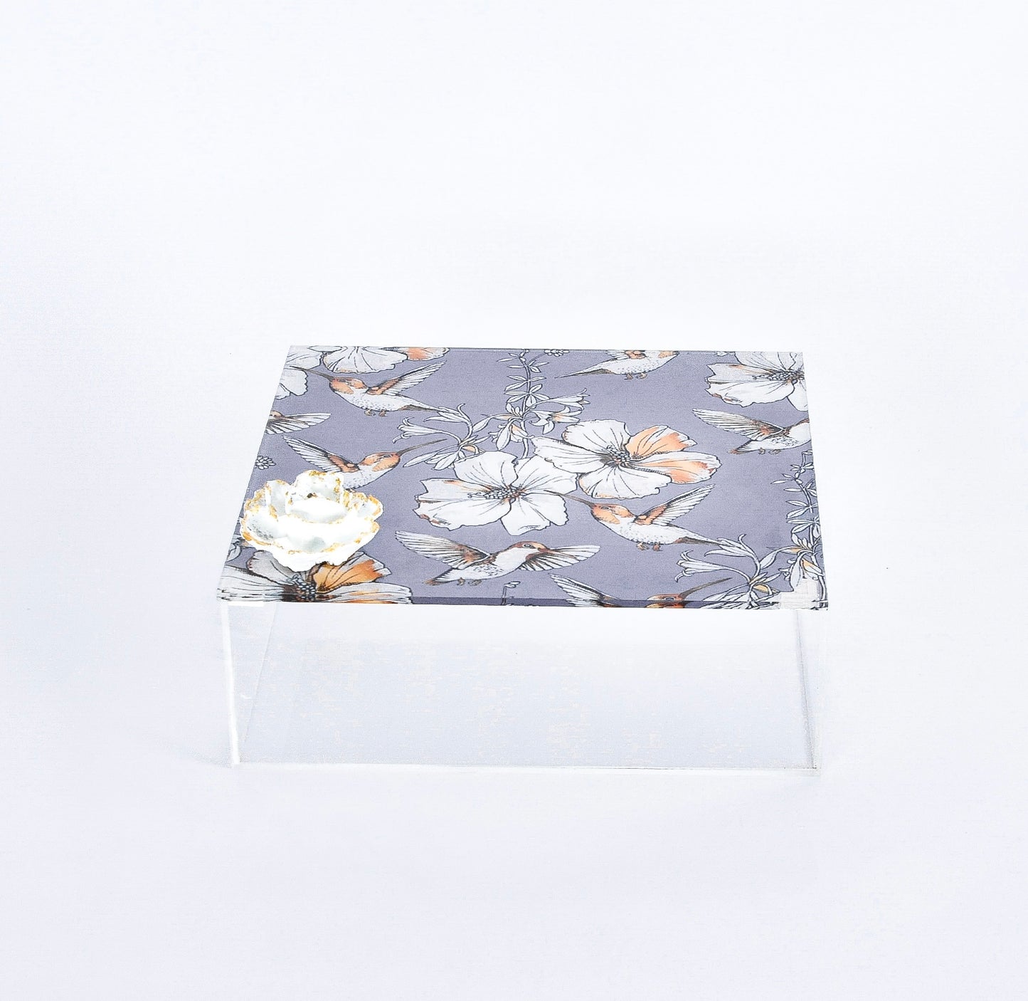 White Flower Plexi Square Box