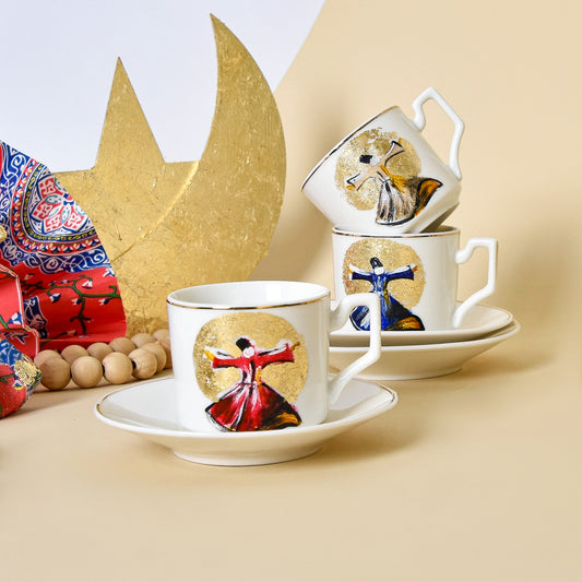 Egyptian Khayamiah Dervish with Gold Leaf – Turkish Coffee Cups Set of Six