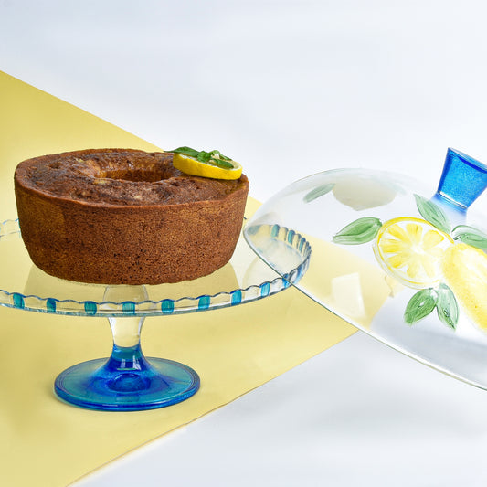 Fresh Lemones with Blue Cake Plate With Base 30CM