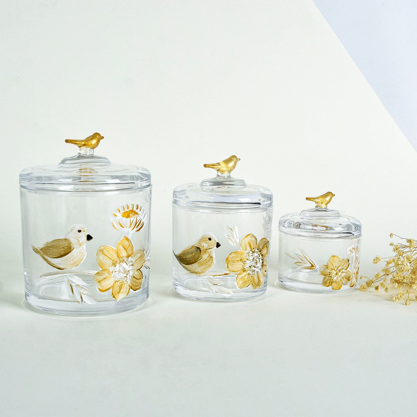 Gold with Turquoise Bird & Flowers Candy Jars Ser of 3