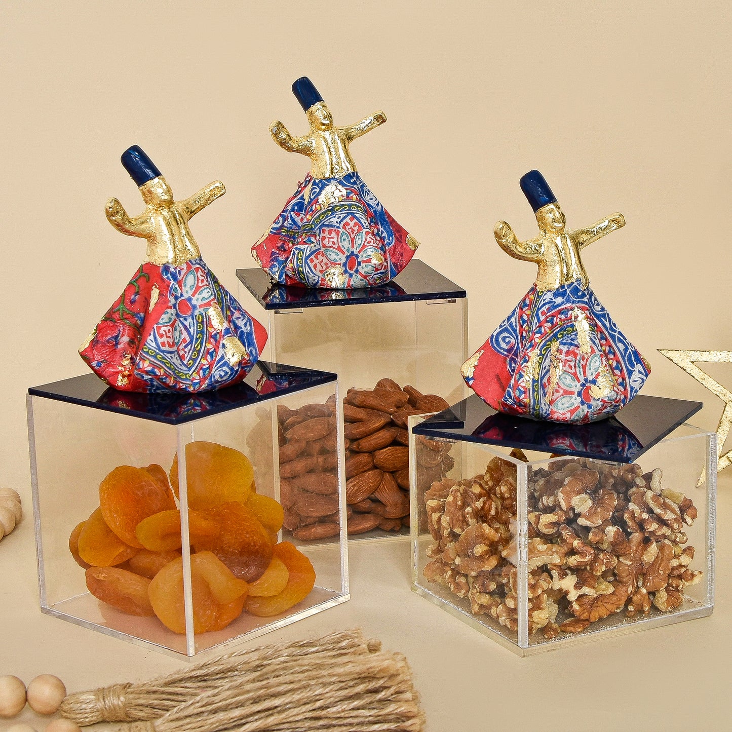Egyptian Khayamiah Dervish with Gold Leaf – Acrylic Box Set of Three