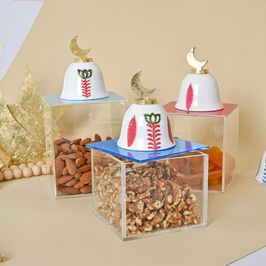 Lebanese Cups and Gold Leaf Crescent Acrylic Box Set of Three