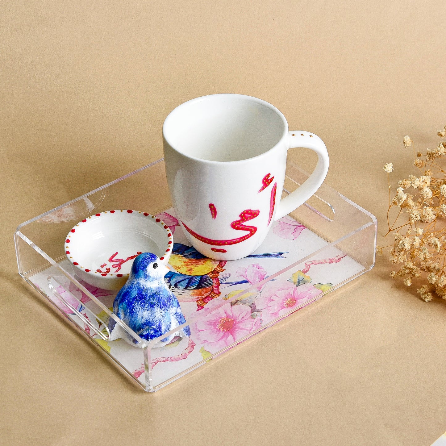 Blue & Yellow Bird Mug Tray Set