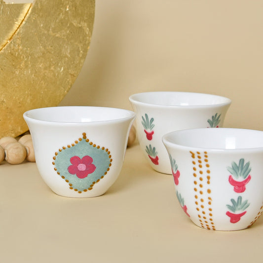 Bedouin Cups and Gold Leaf Crescent – Arabic Coffee Cups Set of Six