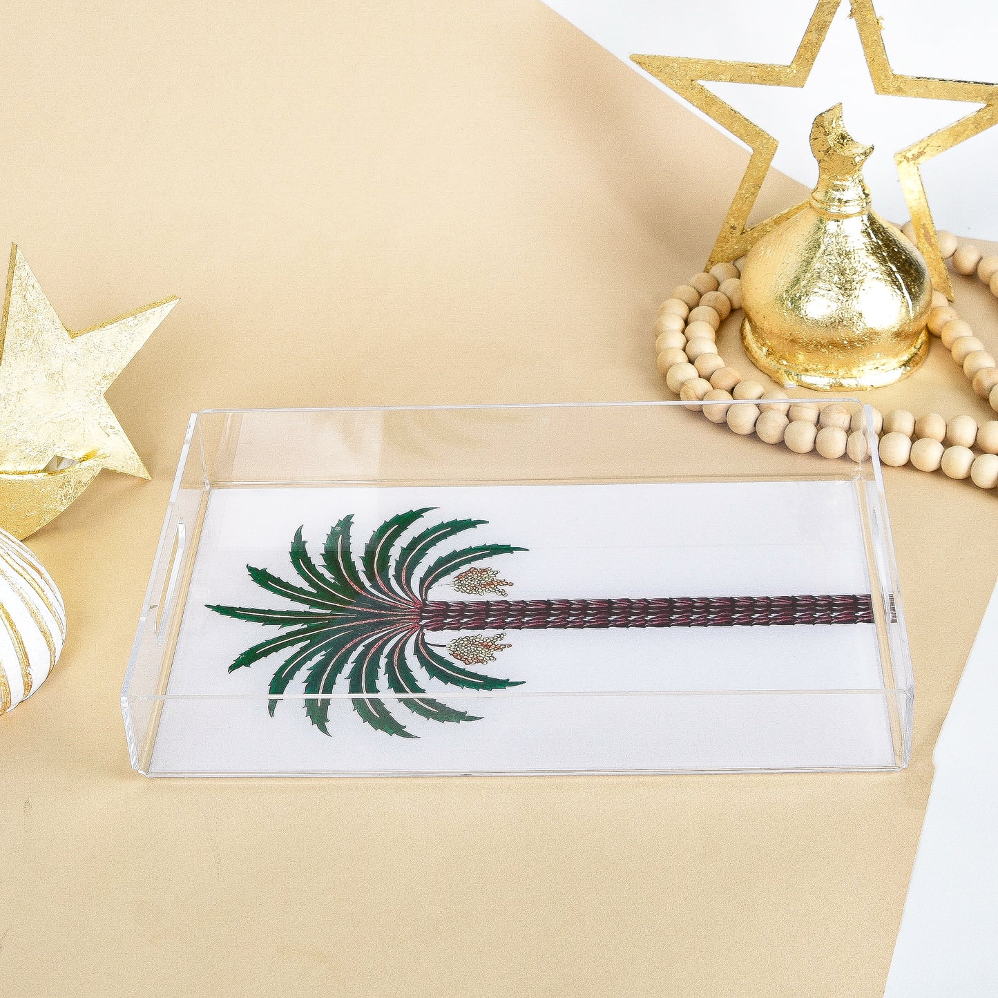 Green Palm Tree Plexi Tray 30X20CM