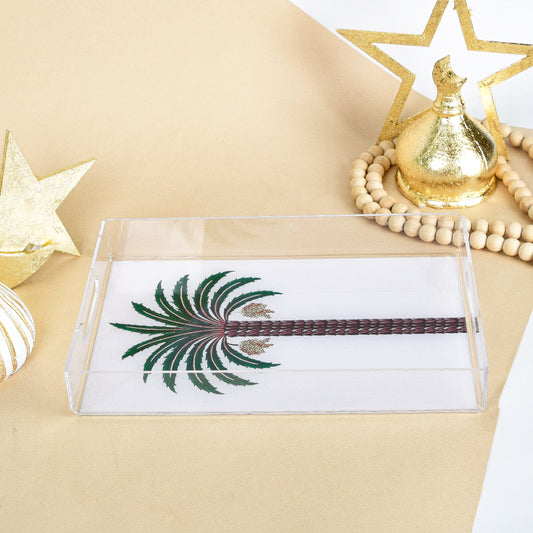 Green Palm Tree Plexi Tray 30X20CM