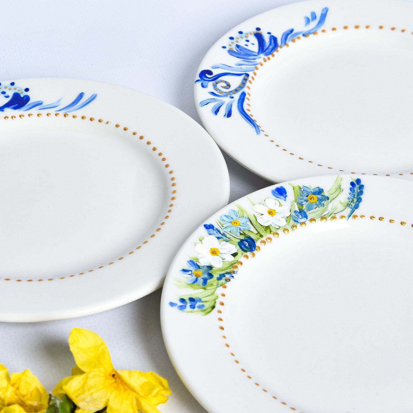 Flowery Blue Easter Eggs Dessert Plates set of six