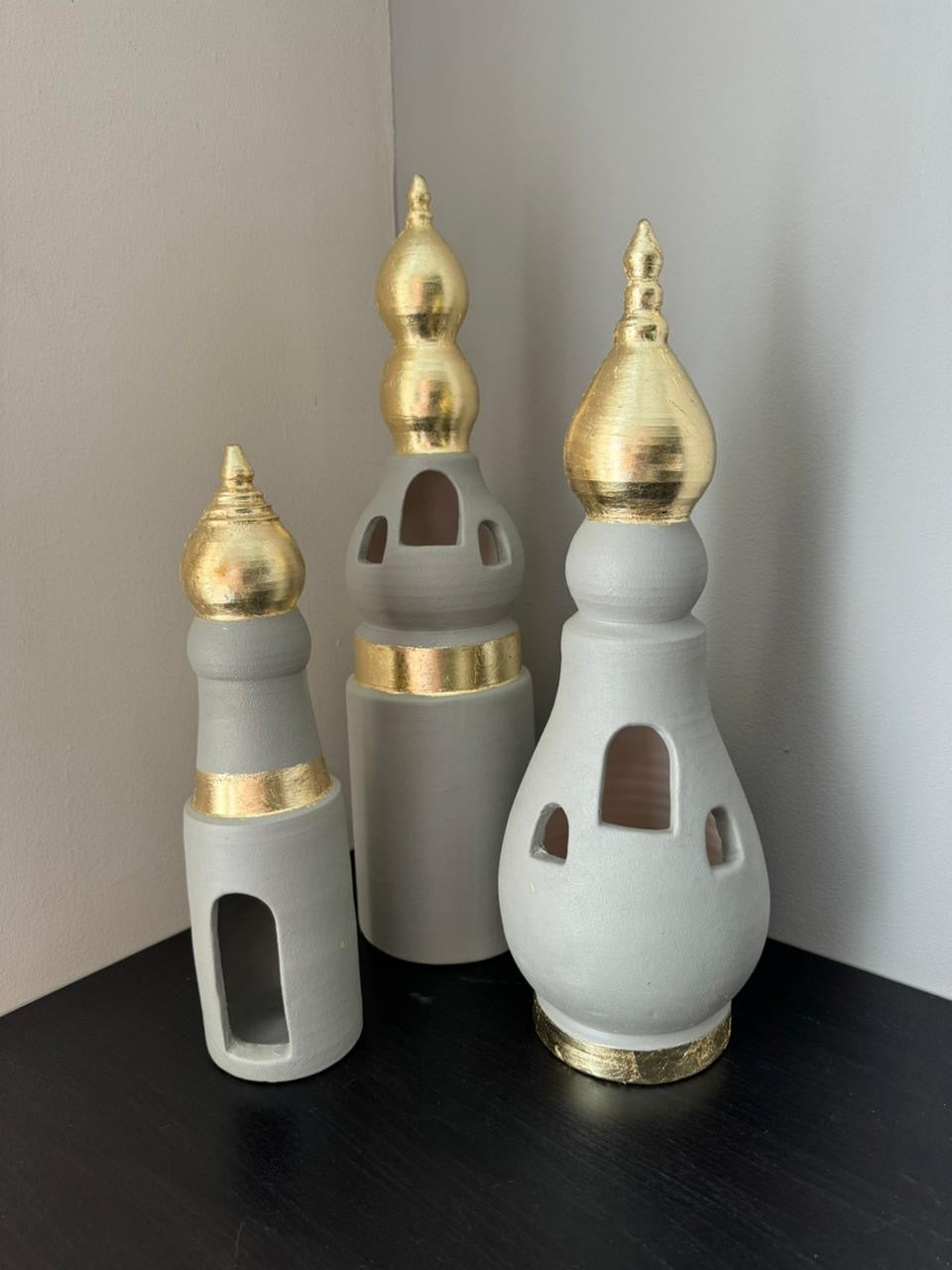 Giant Minaret Set of 3 with Gold Leaf