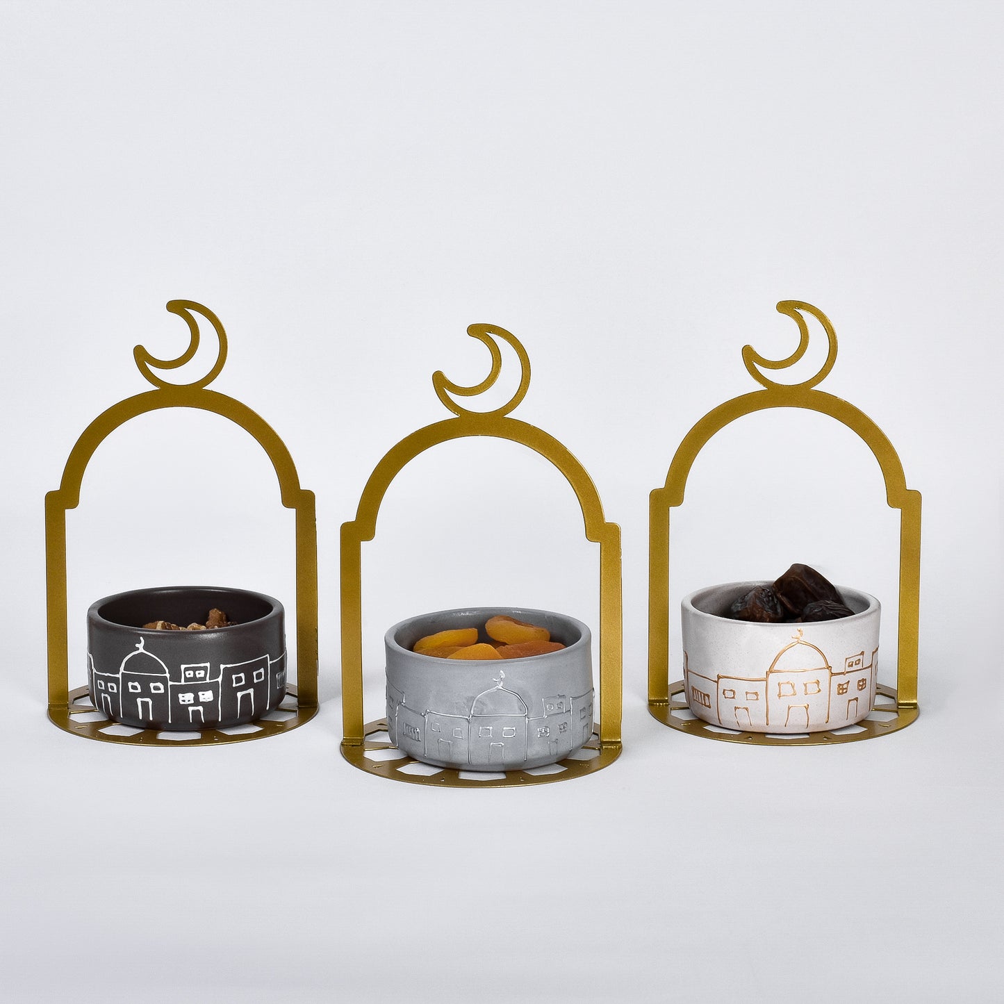 Metal Holder set with Hand Painted Bowls