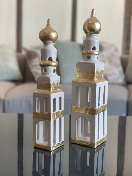 Square Minaret Set of 2 with Gold Leaf