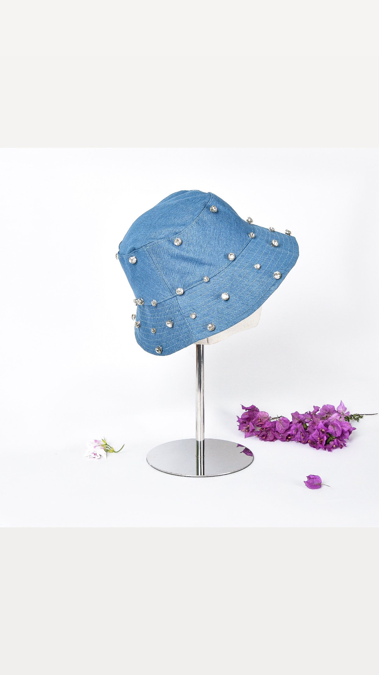 Light Blue Denim Fisherman with Rhinestones Hat