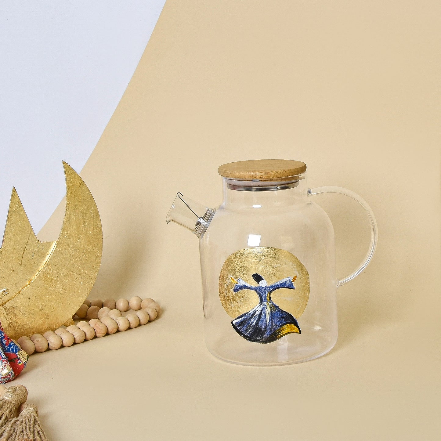 Egyptian Khayamiah Dervish with Gold Leaf – Transparent Glass Teapot