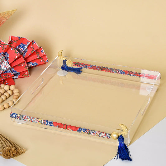 Egyptian Khayamiah Beaded Crescent with Gold Leaf – Acrylic Serving Tray