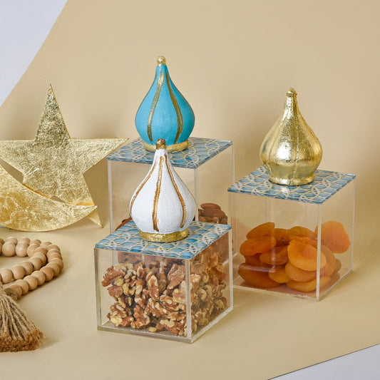 Light Blue & Gold Islamic Motifs – Acrylic Box Set of Three