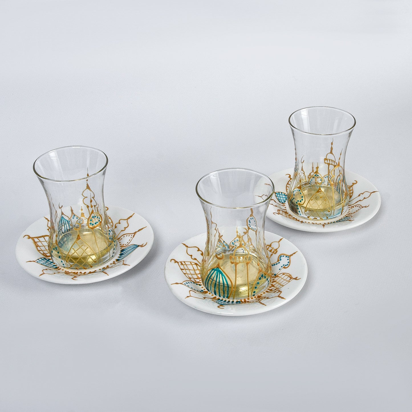 Islamic Village Gold Outline Tea Cups with Saucers