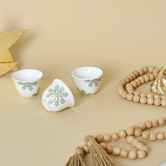 Light Blue & Gold Islamic Motifs – Arabic Coffee Cups Set of Six