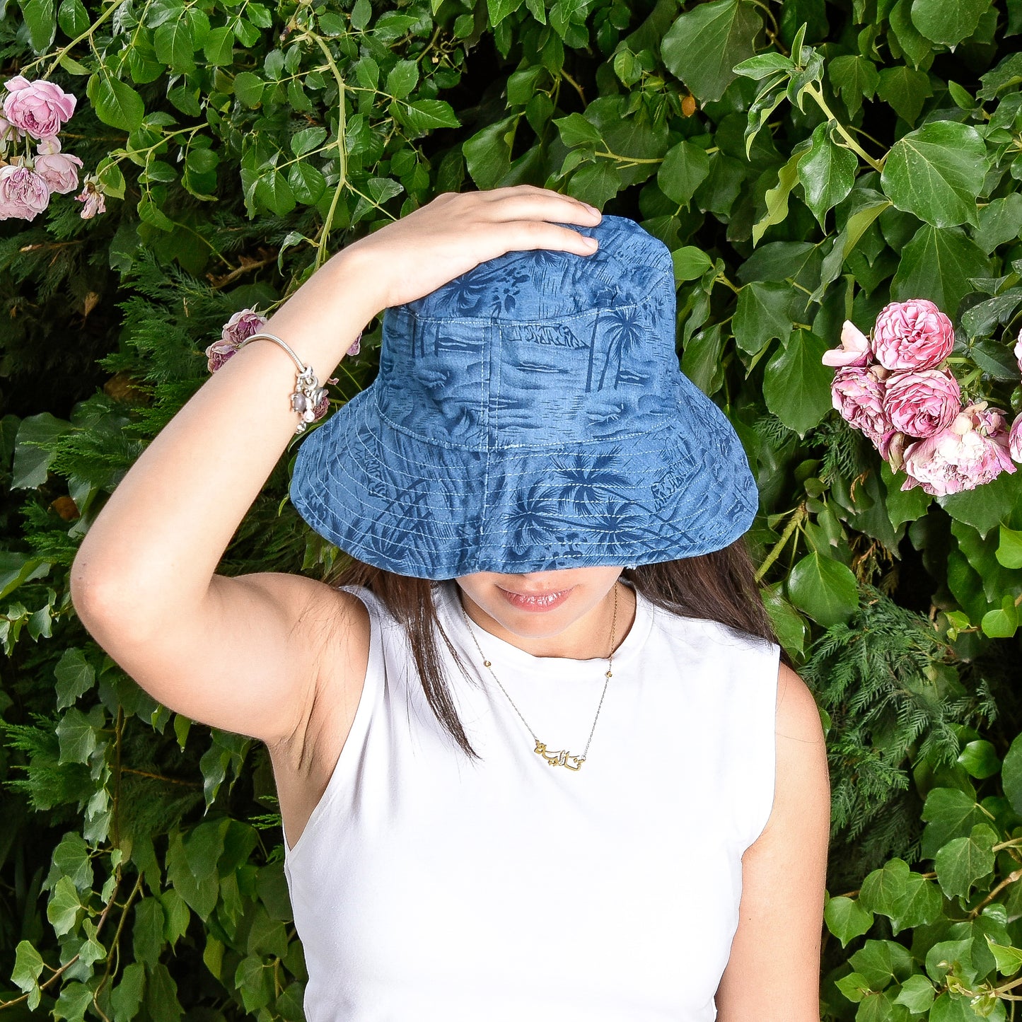 Printed Blue Denim Fisherman Hat