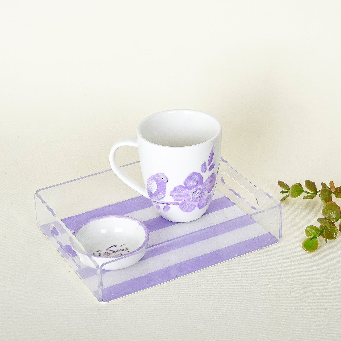 Lavender Blossom – Mother’s Day Hand-Painted Mug Gift Set with Plexi Tray (Sit El Kul)
