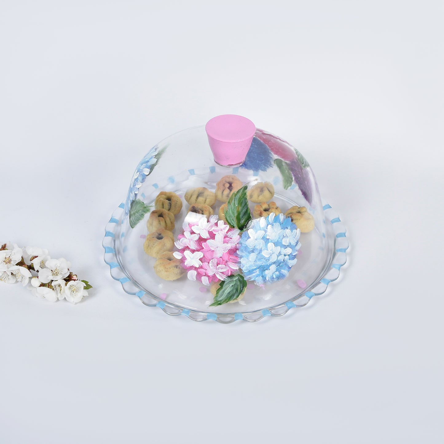 Hydrangea with Dots and Stripes Small Cake Plate