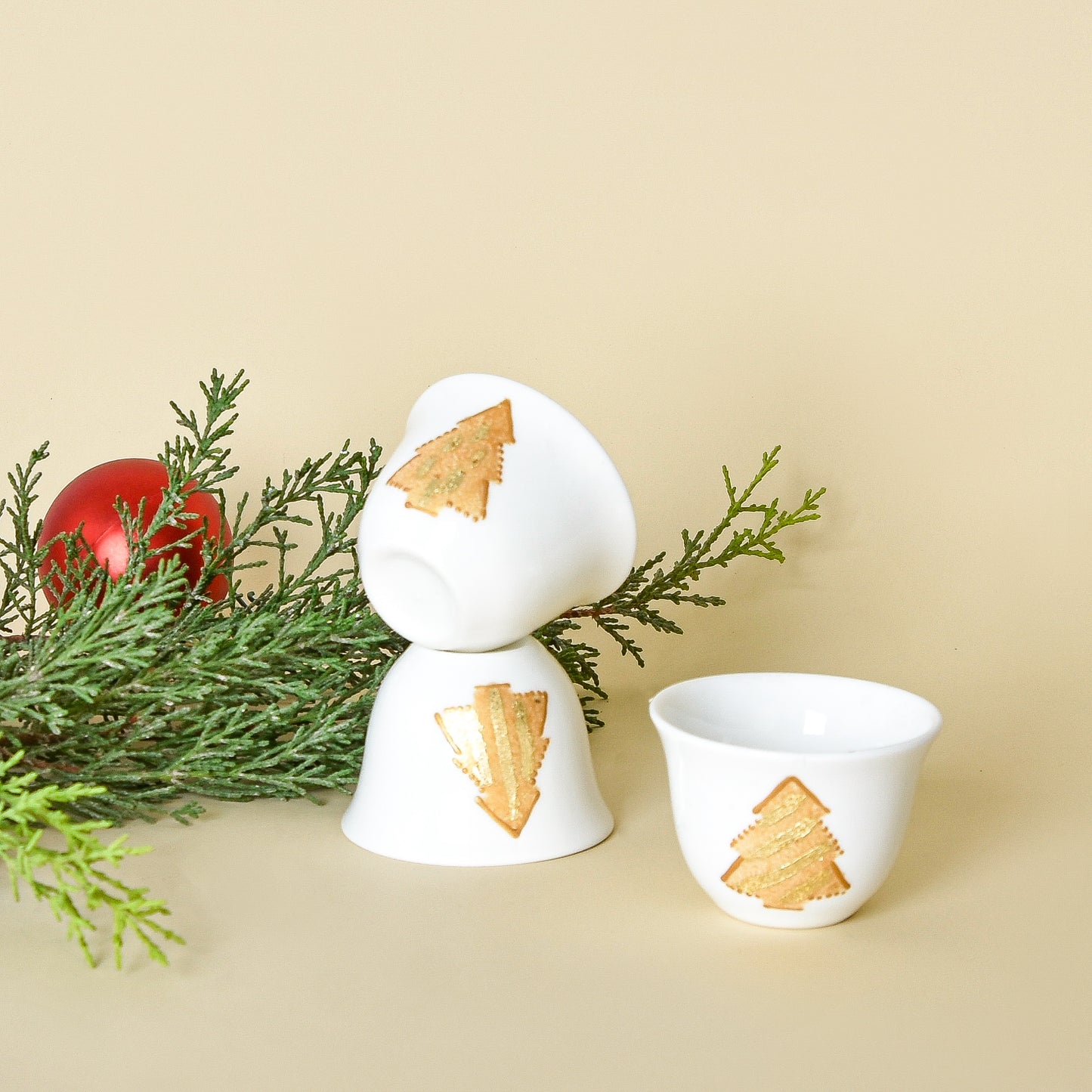 Gold Christmas Tree Accents – Arabic Coffee Cups (Set of Six)