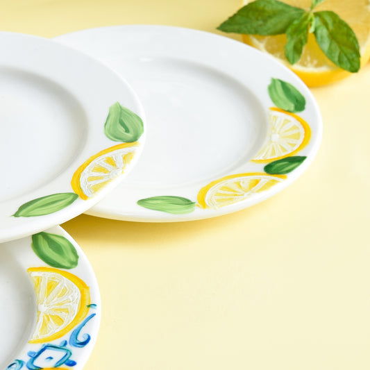 Fresh Lemones with Blue Dessert Plates Set of Six