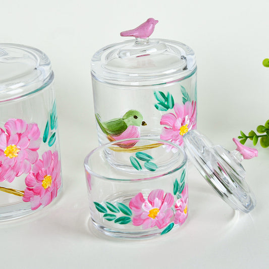 Pastel Bird & Flowers Candy Jars Ser of 3