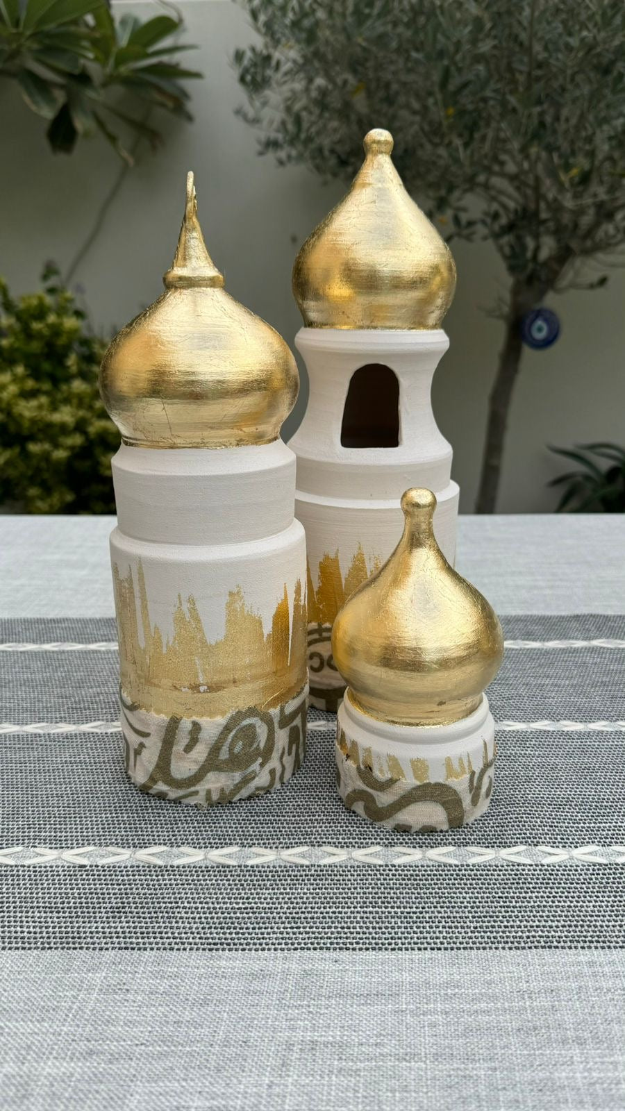 Cylinder Calligraphy Minaret Set of 3 with Gold Leaf