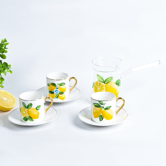 Fresh Lemones with Blue Turkish Coffee Cups Set of Six