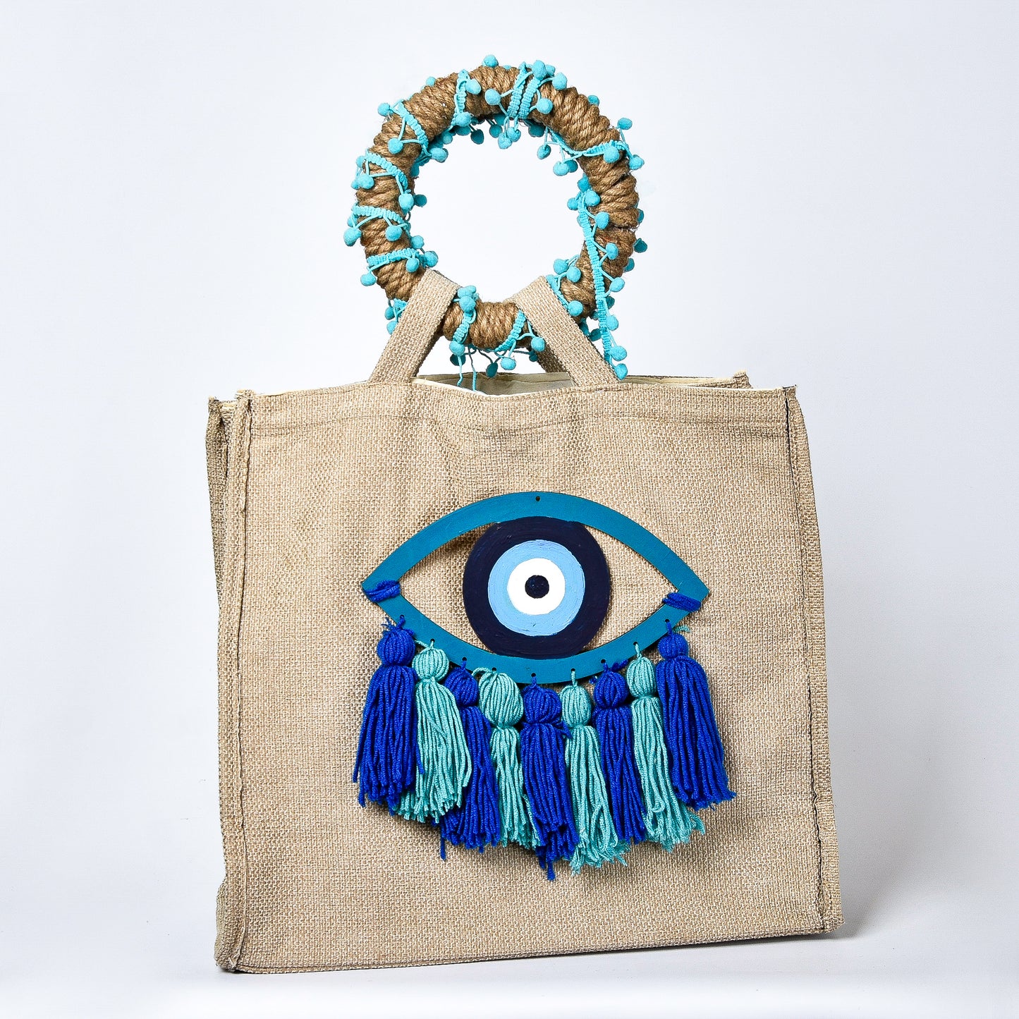 Embellished Beach Bag with Blue Eye