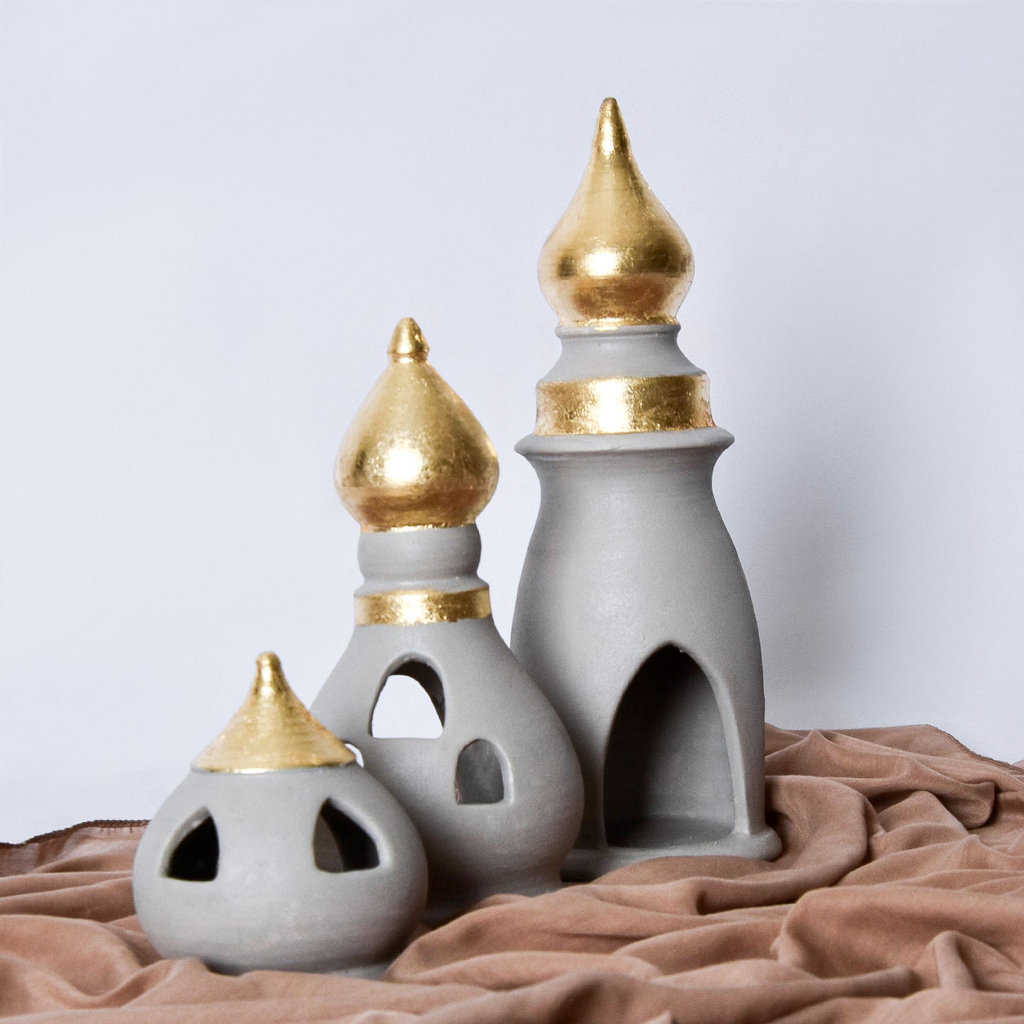 Round Bottom Minaret Set of 3 with Gold Leaf