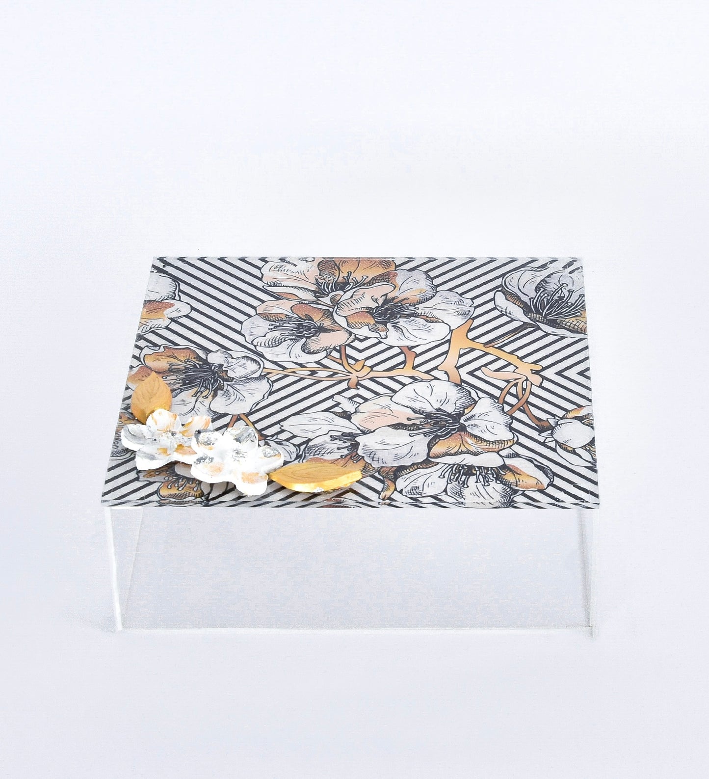 Black & White Flower Plexi Square Box