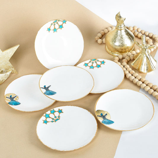 Gold Dancing Dervish Dessert Plates Set of Six