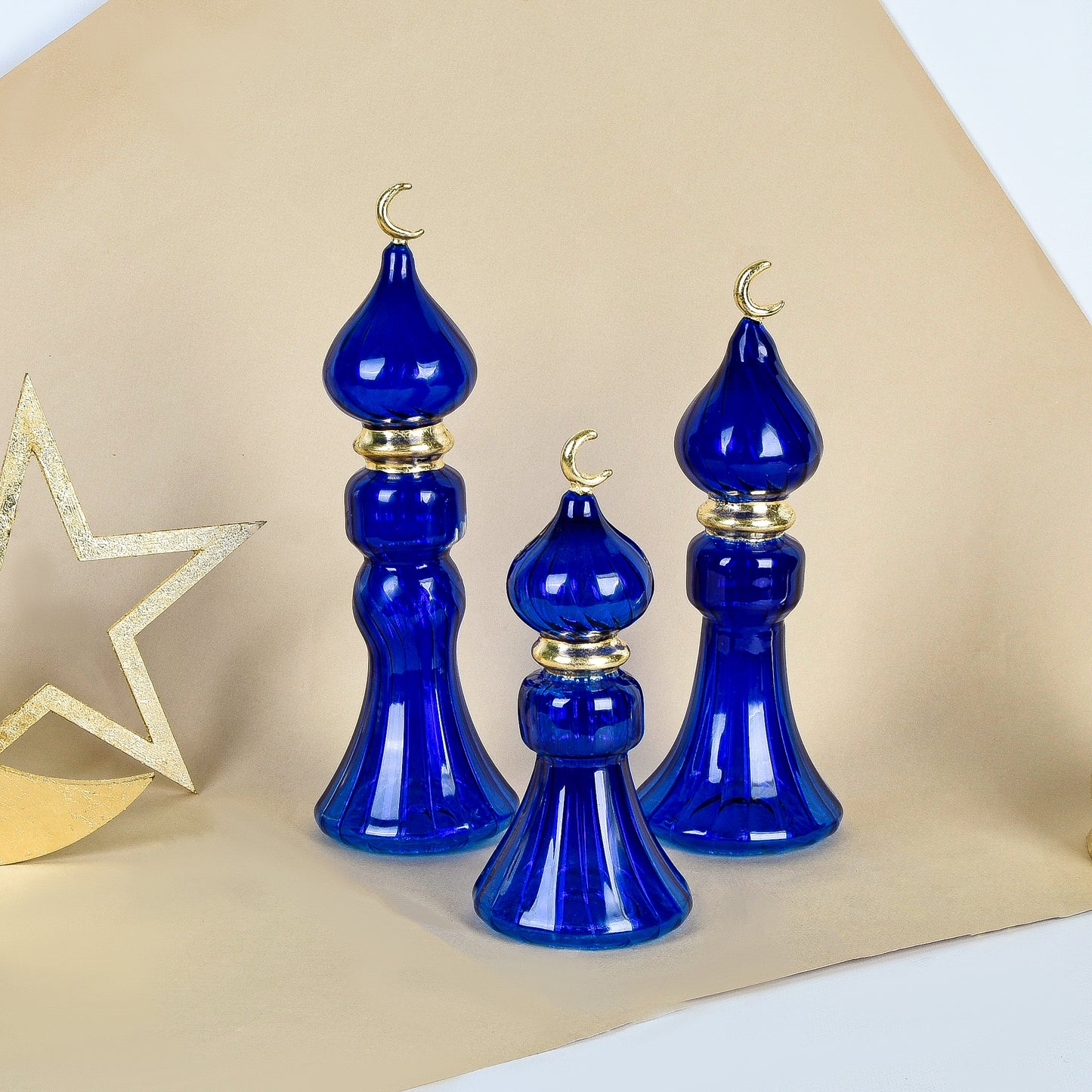 Glass Minaret Set of 3 with Gold Leaf