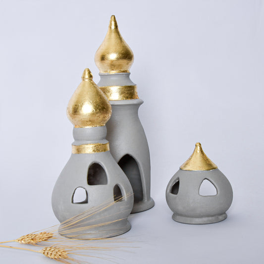 Round Bottom Minaret Set of 3 with Gold Leaf