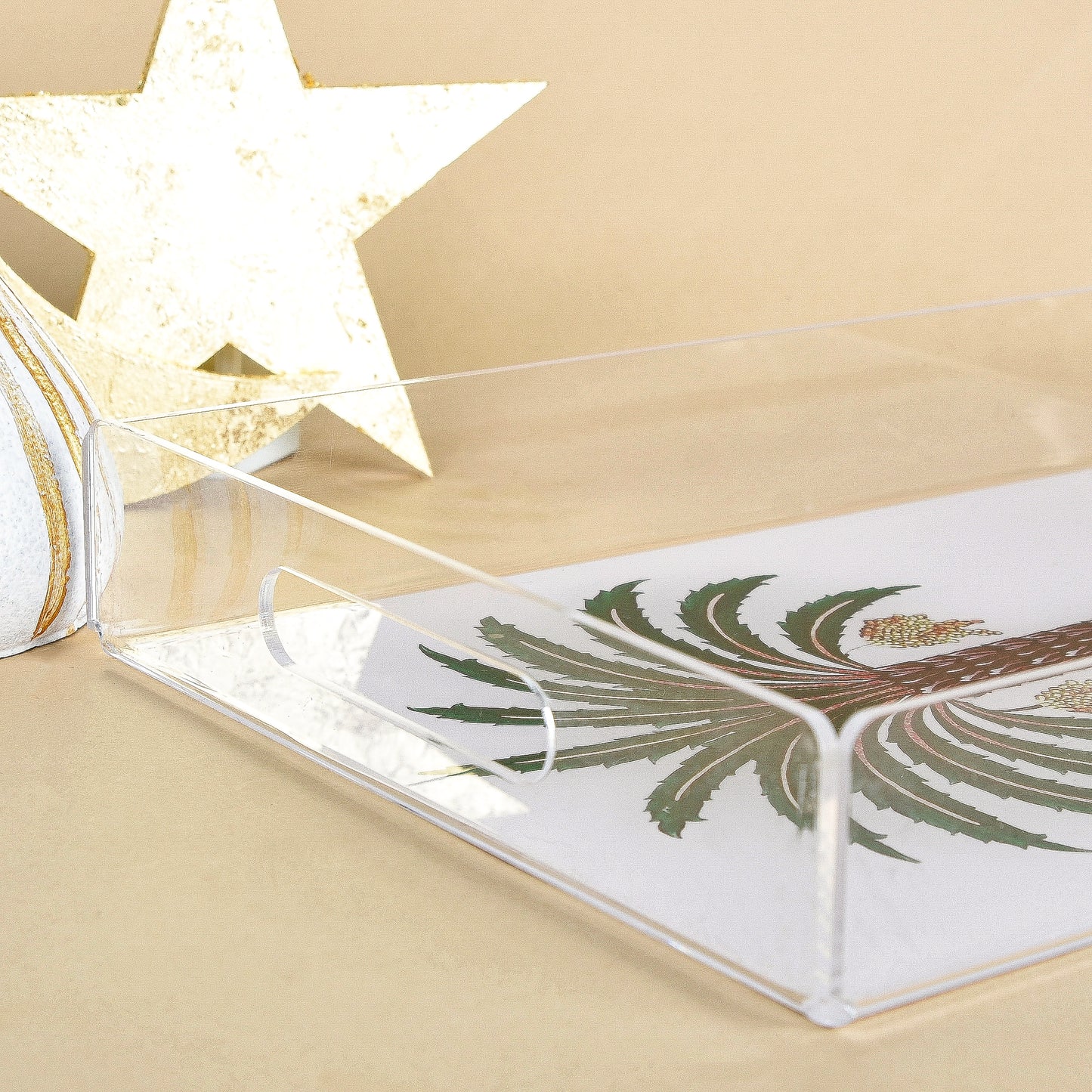 Green Palm Tree Plexi Tray 30X20CM