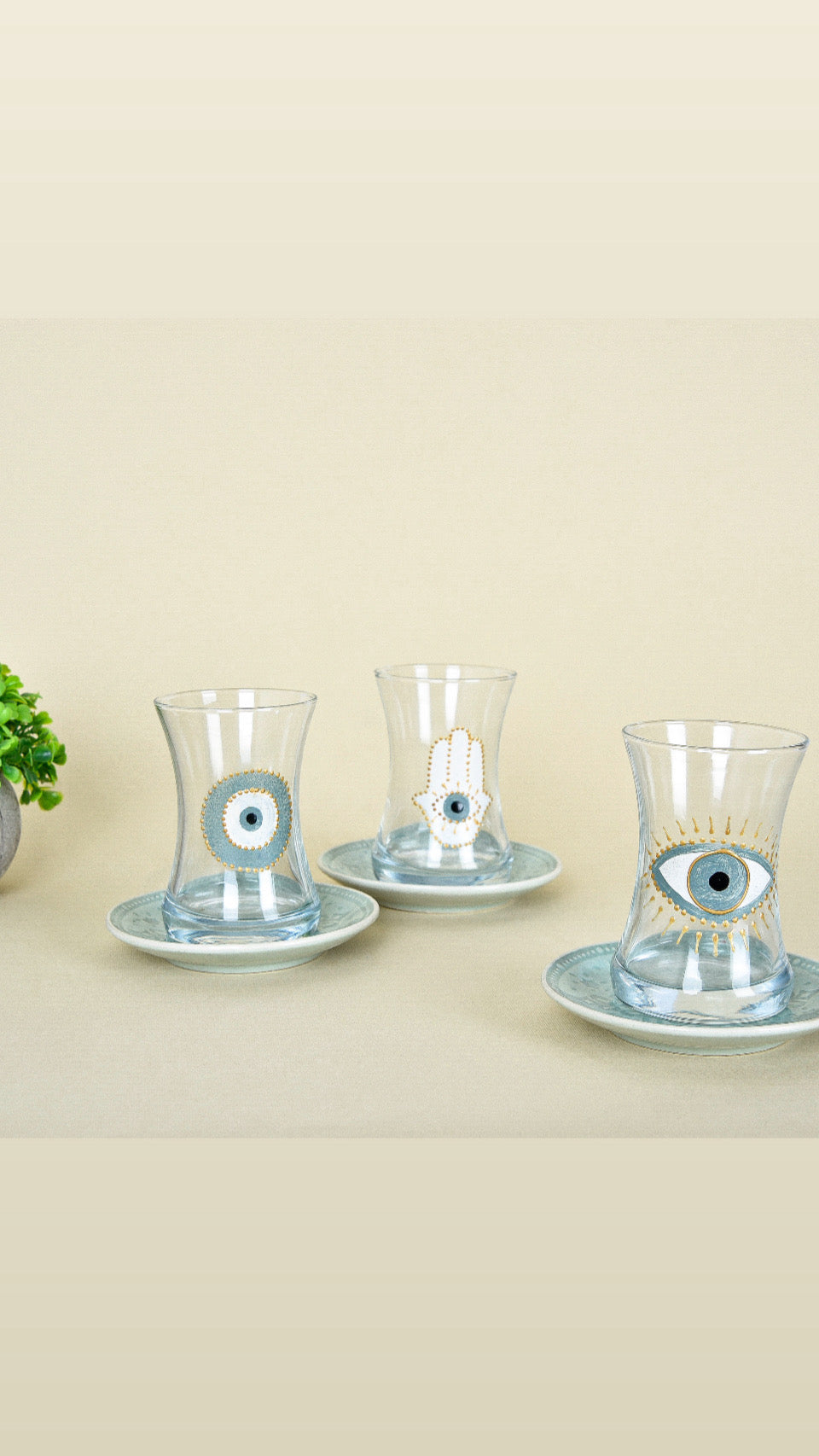 pistachio Fatima Hand Tea Cups Set of Six